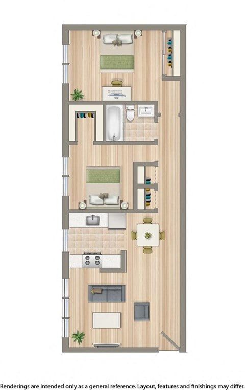 Floor plan for 2 beds, 1 bath, 780 sqft